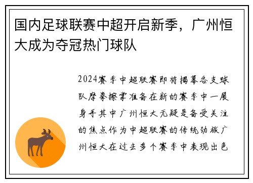 国内足球联赛中超开启新季，广州恒大成为夺冠热门球队